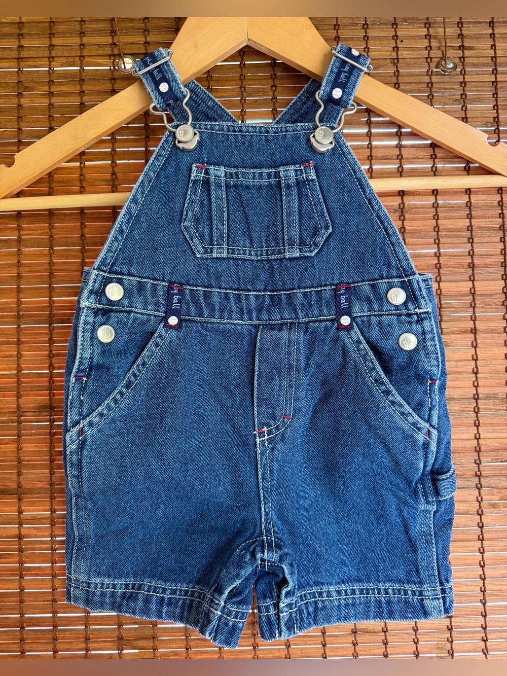 Vintage 2002 Gymboree Play Ball Baby Denim Shortalls 3-6M Baseball Overalls
